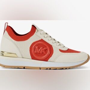 Michael Kors Red and Cream Two-Tone Stretch Knit Trainer Sneakers: Size 7